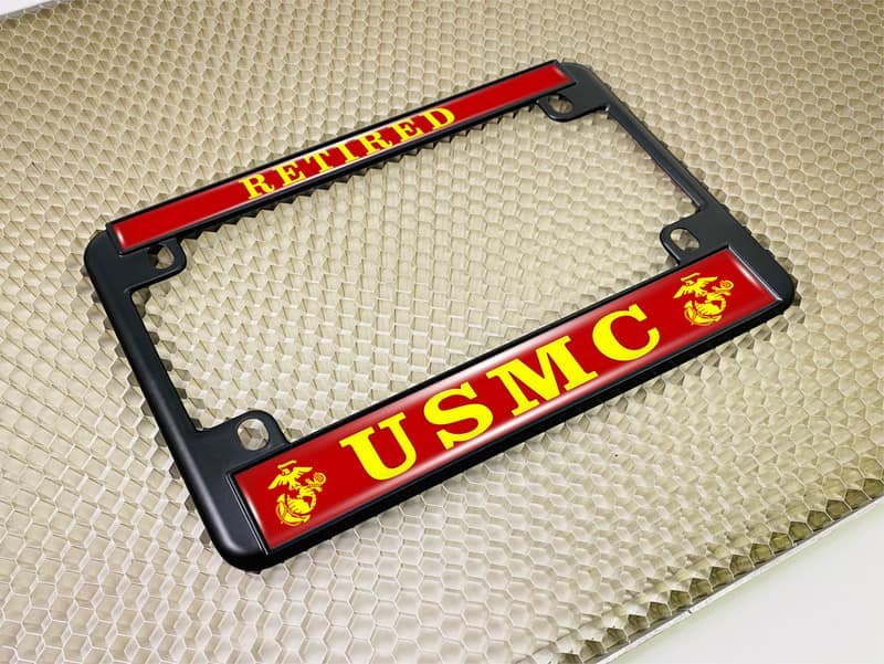 USMC - Retired Marine Corps EGA - Motorcycle Metal License Plate Frame